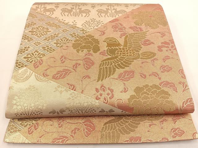 平和屋着物◎六通柄袋帯　切嵌花鳥文　金糸　正絹　逸品　BAAT5592yt