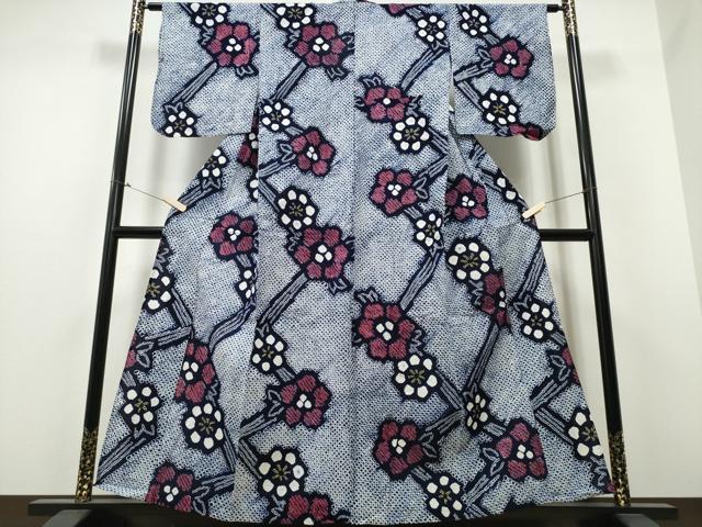 平和屋着物∴夏物　浴衣　有松鳴海絞り　枝花文　綿　逸品　CABB6676ng