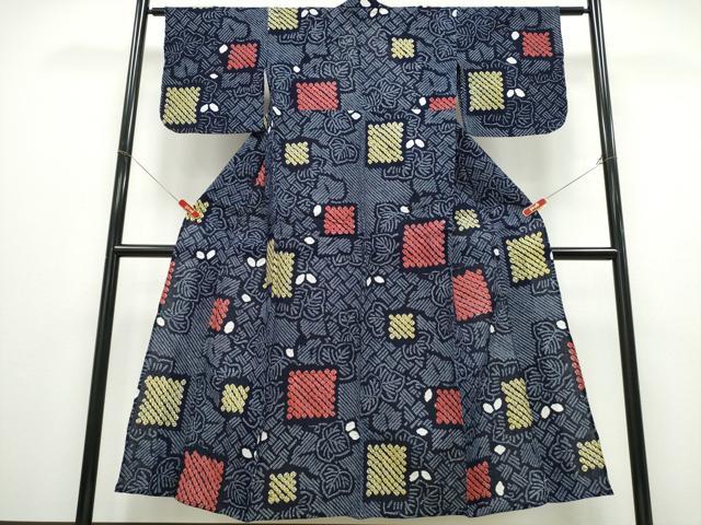 平和屋着物∴夏物　浴衣　有松鳴海絞り　色紙舞葉文　綿　逸品　CABD2629ng