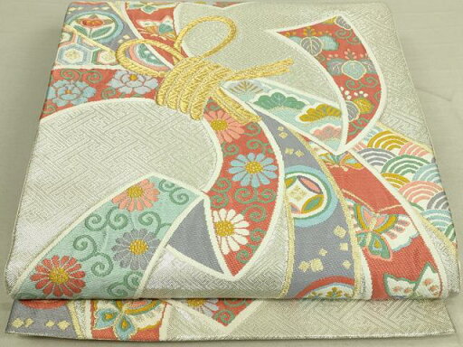 平和屋着物◎六通柄袋帯 唐織 束ね熨斗吉祥花文 金銀糸 正絹 逸品 DAAK5545re 平和屋着物◎六通柄袋帯 唐織 束ね熨斗吉祥花文 金銀糸 正絹 逸品 DAAK5545re