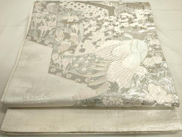 平和屋着物◎太鼓柄袋帯　唐織　王朝屏風小袖文様　銀糸　正絹　逸品　DAAP3368ar