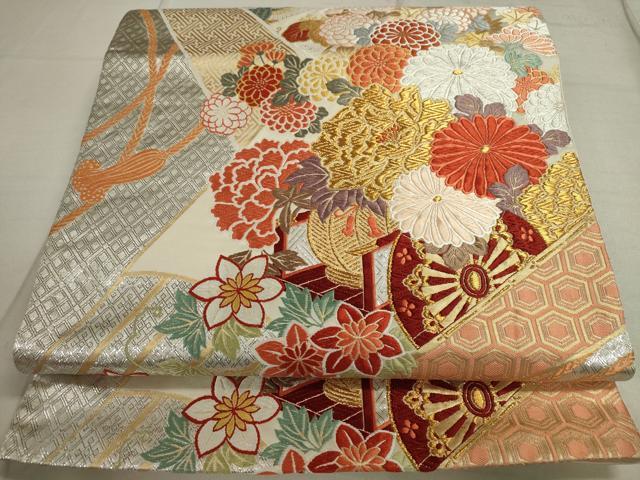 平和屋着物◎六通柄袋帯　唐織　本廣花車文　金銀糸　正絹　逸品　DAAP3398ar