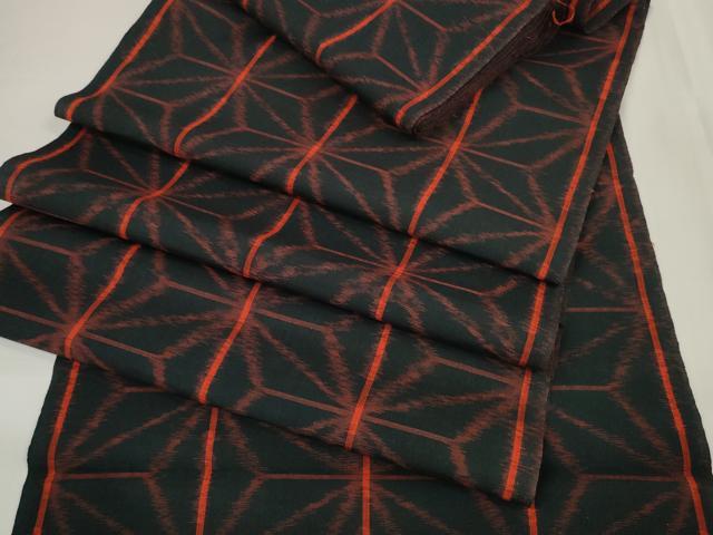 平和屋着物▼小紋　反物　着尺　麻の葉文様　未使用　DAAW7418zzz