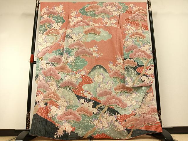 乐天商城 - 平和屋着物●名門　藤娘きぬたや・総絞り(杢目絞り)　振袖　松竹梅　正絹　逸品　AABG4662fy