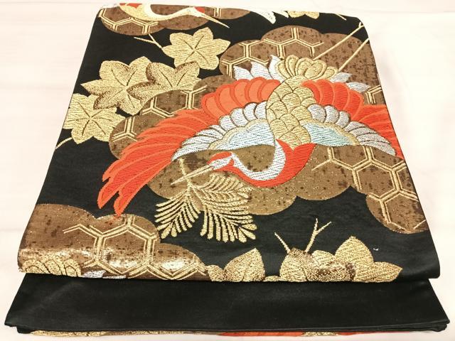 ◾️黒地橘牡丹鶴紋地紋入り正絹◾️金駒金彩加工◾️逸品新品袋帯お仕立て付き◾️フルセット 楽天市場】袋帯 鶴の通販