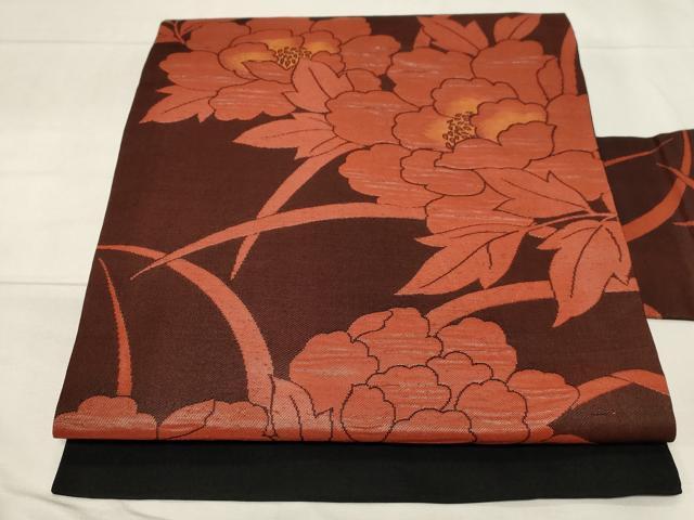 平和屋着物◎九寸名古屋帯　草花文　正絹　逸品　CABA2143dy