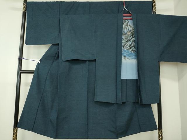 平和屋着物■男性 紬 アンサンブル 御召御納戸色 正絹 逸品 DAAL5693we