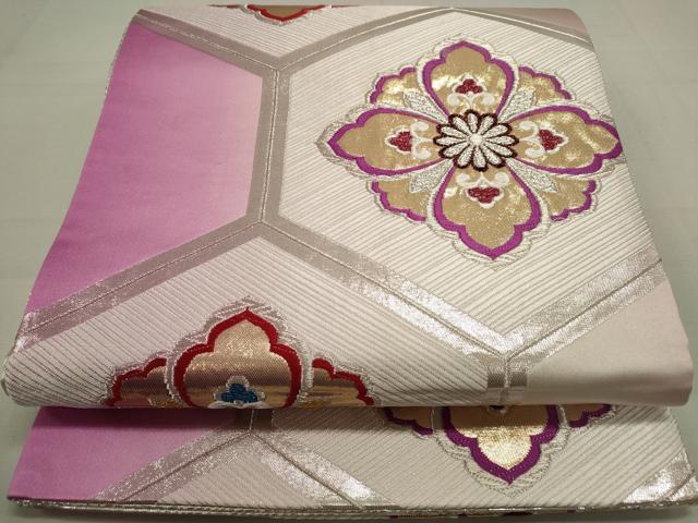 平和屋着物◎両面　全通柄袋帯　唐織　亀甲花文　金銀糸　正絹　逸品　DAAP3417ar