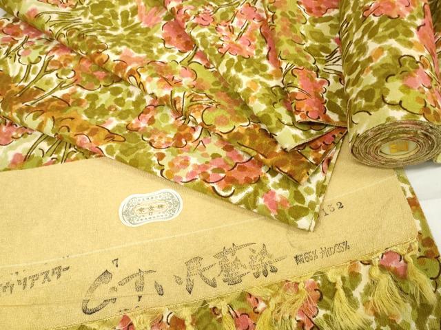 平和屋着物▼小紋　反物　着尺　京友禅　ひすい民藝染　樹林花文　未使用　DAAW7478zzz