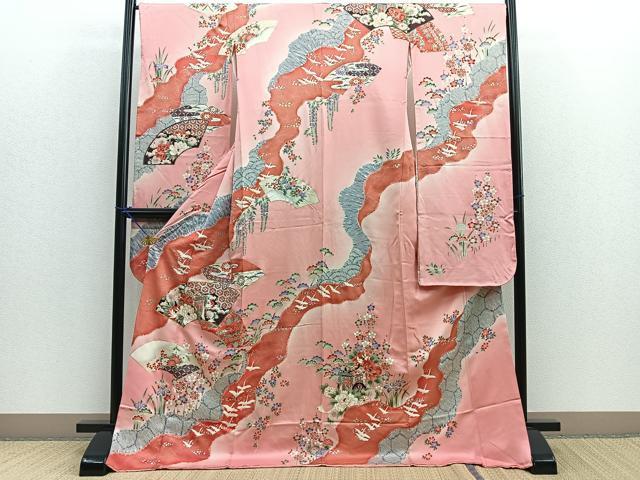 平和屋着物■豪華振袖 駒刺繍 道長地紙御所車文 暈し染め 金銀彩 正絹 逸品 BAAN7128yt