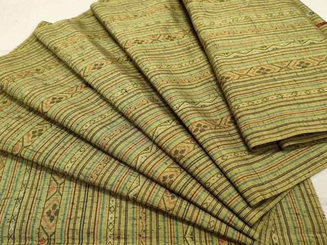 平和屋着物▼紬　反物　着尺　草花間道　逸品　未使用　DAAX6582zy