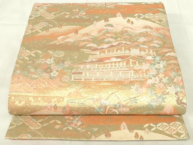 平和屋着物◎六通柄袋帯　古今絵文　風景文　金糸　正絹　逸品　DABA5809qp