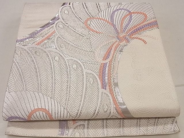 平和屋着物■六通柄袋帯 唐織 孔雀羽結び紐文 九百錦 銀糸 逸品 ha7014