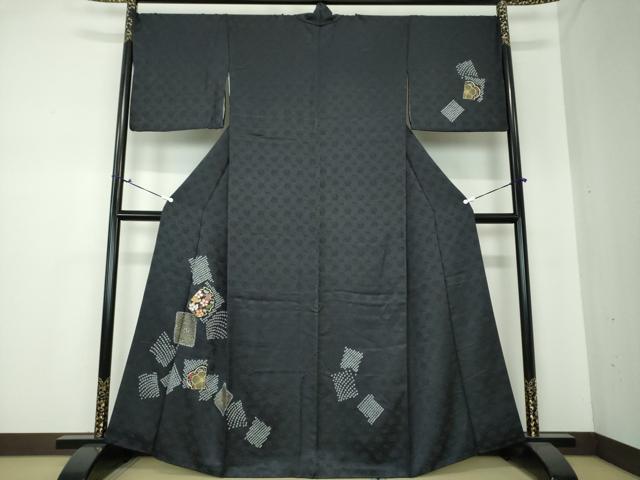 平和屋着物●訪問着 駒刺繍 絞り 色紙重ね花文 金彩 正絹 逸品 DAAS3705ps