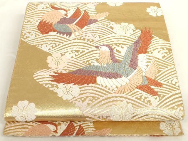 平和屋着物◎六通柄袋帯 唐織 流水鴛鴦花文 唐織 金糸 正絹 逸品 AAAD0423ru
