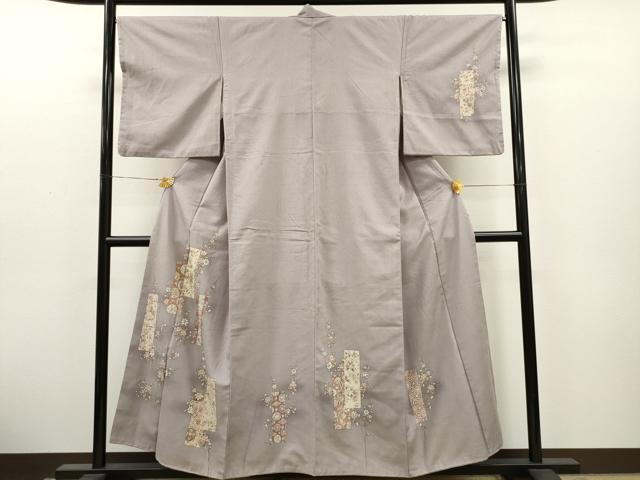 平和屋着物■訪問着 紬地 短冊重ね草花文 金彩 正絹 逸品 CAAT0717dy