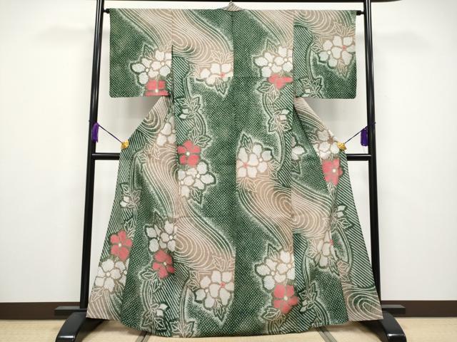 平和屋着物■極上　夏物　浴衣　有松鳴海絞り　流水枝花文　綿　逸品　CYAA3790s5