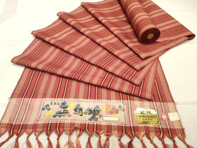 平和屋着物▼紬　反物　着尺　間道　逸品　未使用　DAAX6618zy