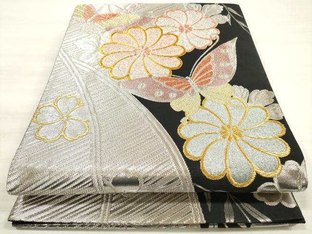 Rakuten - 平和屋着物◎六通柄袋帯　花蝶文　黒地　金銀糸　正絹　逸品　DABE8254xg