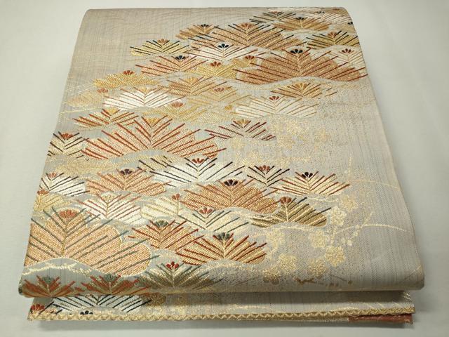 平和屋着物◎両面　六通柄袋帯　流水梅松文　金銀糸　正絹　逸品　CAAI3982ku(4)