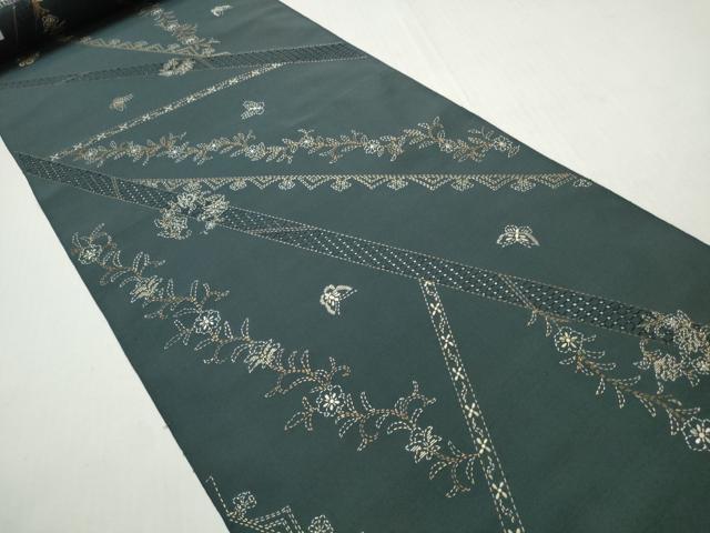 平和屋着物●中国三大刺繍　スワトウ刺繍　汕頭刺繍　総刺繍　小紋　反物　着尺　刺し子　斜線花蝶文　逸品　未使用　DABH2588zzz heiwaya-11212026 平和屋 サンプル画像3