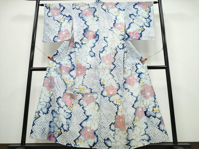 平和屋着物∴夏物　浴衣　有松鳴海絞り　枝椿　綿　逸品　CABD2639ng