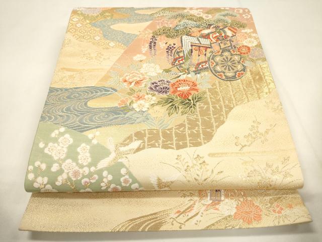 Rakuten - 平和屋着物◎六通柄袋帯　唐織　王朝絵巻文様　金糸　正絹　逸品　CABF0235ak