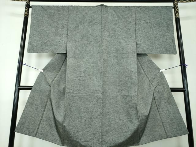 平和屋着物●男性　銀座もとじ　紬　アンサンブル・長襦袢(袷)セット　濃灰色　たとう紙付き　正絹　逸品　DAAU5124ps