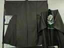平和屋本店■極上 男性 お召 アンサンブル 長羽織 亀甲柄 黒紅色地 逸品 未使用 DZAA6406kh5
