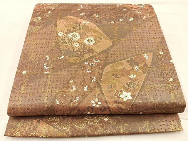 平和屋着物◎太鼓柄袋帯　手描き　切嵌花唐草文　金彩　正絹　逸品　BAAM2179if