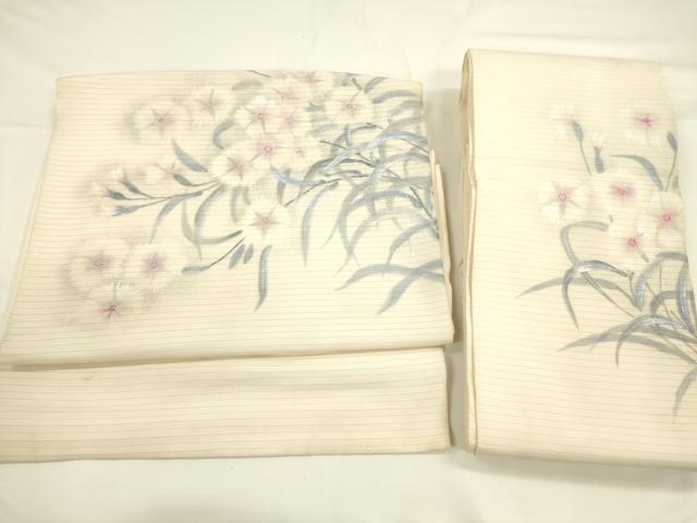 平和屋着物＊夏物 つけ帯 絽塩瀬 草花文 銀彩 正絹 逸品 CAAV5003eg