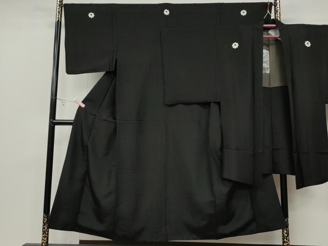 平和屋着物●男性　黒紋付　羽織セット　羽裏：風景地紙文　正絹　逸品　CABB6347ut