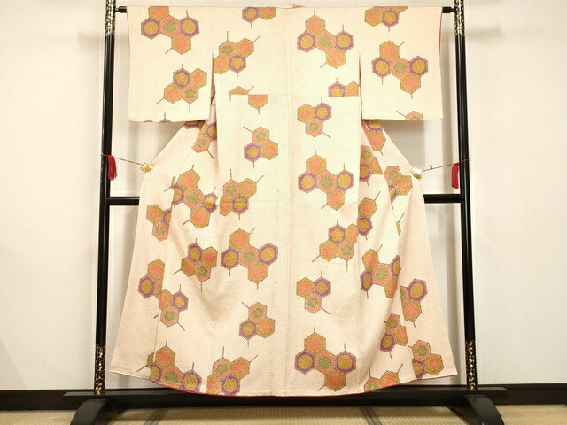 平和屋着物■上質な小紋 総絞り 亀甲花文 やまと誂製 正絹 逸品 AAAL7536gk