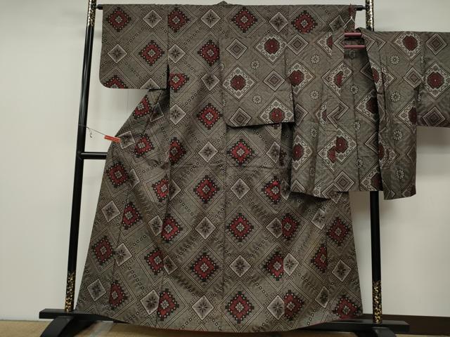 平和屋着物●本場大島紬　龍郷絣　羽織セット　菱花文　正絹　逸品　CABB6349ut