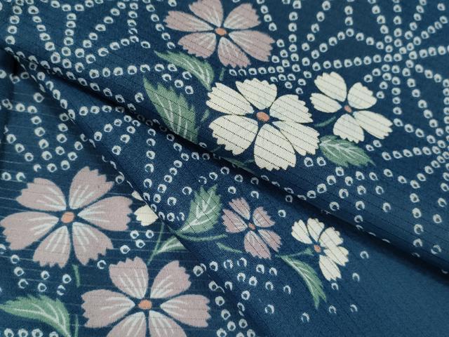 Uramono - 平和屋着物＊夏物　小紋　絽　麻の葉草花文　洗える着物　CABB9780ze