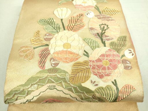 平和屋着物■太鼓柄袋帯 草花文 総刺繍 草花文 金糸 正絹 逸品 DAAH6934sf 平和屋着物■太鼓柄袋帯 草花文 総刺繍 草花文 金糸 正絹 逸品 DAAH6934sf