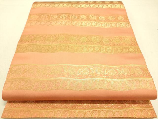平和屋着物◎太鼓柄袋帯　横段花文　金糸　正絹　逸品　DAAJ4228re
