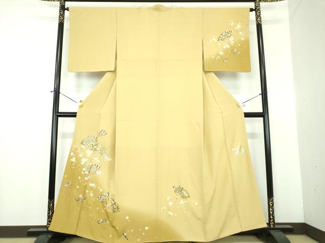 平和屋着物●金彩友禅作家　木村桂友　訪問着　舞扇花文　花筏　暈し染め　金彩　さ...