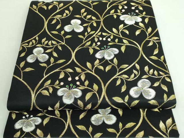 平和屋本店■極上　西陣　じゅらく謹製　六通柄袋帯　玉蟲貴人　立涌唐草花文　黒地　金糸　逸品　DZAA6540kh5