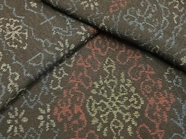 平和屋着物●結城ちぢみ　吉祥花文　正絹　逸品　AABH0675fy