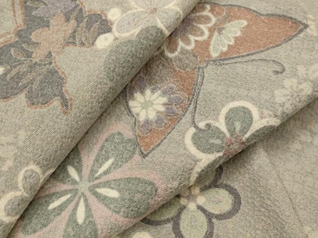 平和屋着物▽上質な小紋　単衣　花蝶文　正絹　逸品　AABI0142st