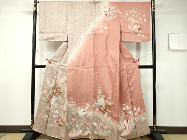 平和屋着物■訪問着 雪輪枝花文 暈し染め 金彩 正絹 逸品 CAAO2842ev
