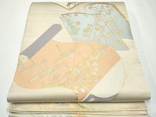 平和屋着物●西陣　川島織物　六通柄　本袋帯　冊子絵巻飛鶴枝梅文　金銀糸　正絹　逸品　CAAY2694hy