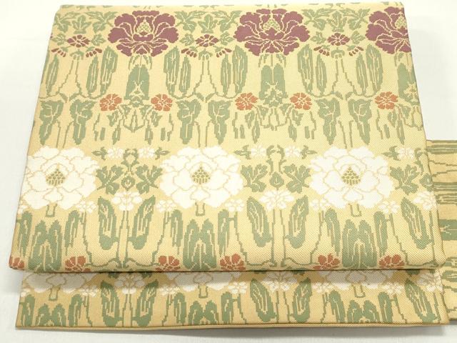 平和屋着物●極上　俵屋　人間国宝　喜多川平朗　有職織物　九寸名古屋帯　草花文　飴色　正絹　逸品　DAAW6836ob