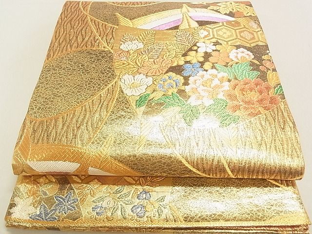 平和屋着物◎西陣　佐賀錦　六通柄袋帯　彩華　糸巻四季彩文　金糸　証紙付き　逸品　DAAD8787ya