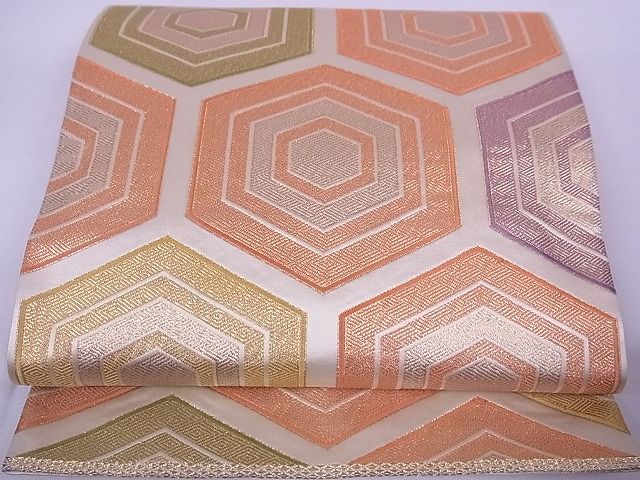 平和屋着物■六通柄袋帯　亀甲柄　金糸　正絹　逸品　A-br6071