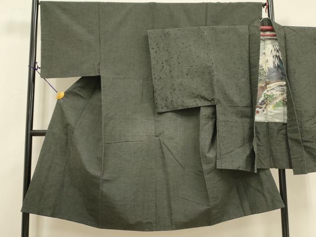 平和屋着物■男性 紬 アンサンブル 黒色 正絹 逸品 DAAI2795ox
