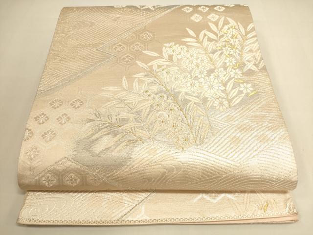 平和屋着物◎六通柄袋帯　草花文　金銀糸　正絹　逸品　DAAI5667op