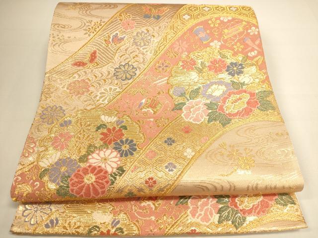 平和屋着物◎六通柄袋帯　流水雪輪花松文　金糸　正絹　逸品　DAAI5678op