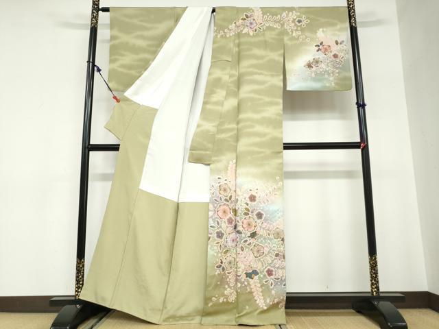 平和屋の平和屋着物●越後十日町の一流染匠　桐屋・翠山工房　訪問着　絞り　辻が花　暈し染め　銀通し地　正絹　逸品　DABC2659ud｜アングル2